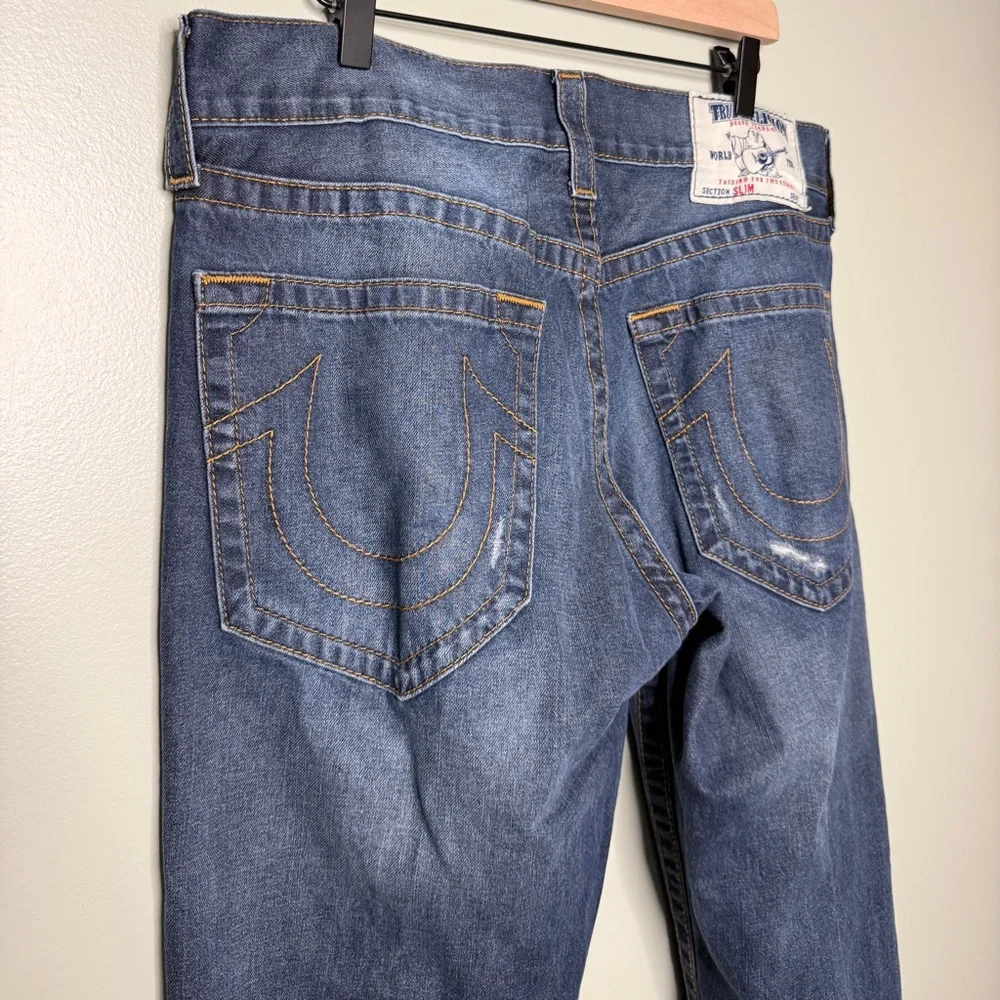 True Religion Men’s Slim Denim Jeans Boqd Lost Lagoon Blue Size 34 Hemmed‎